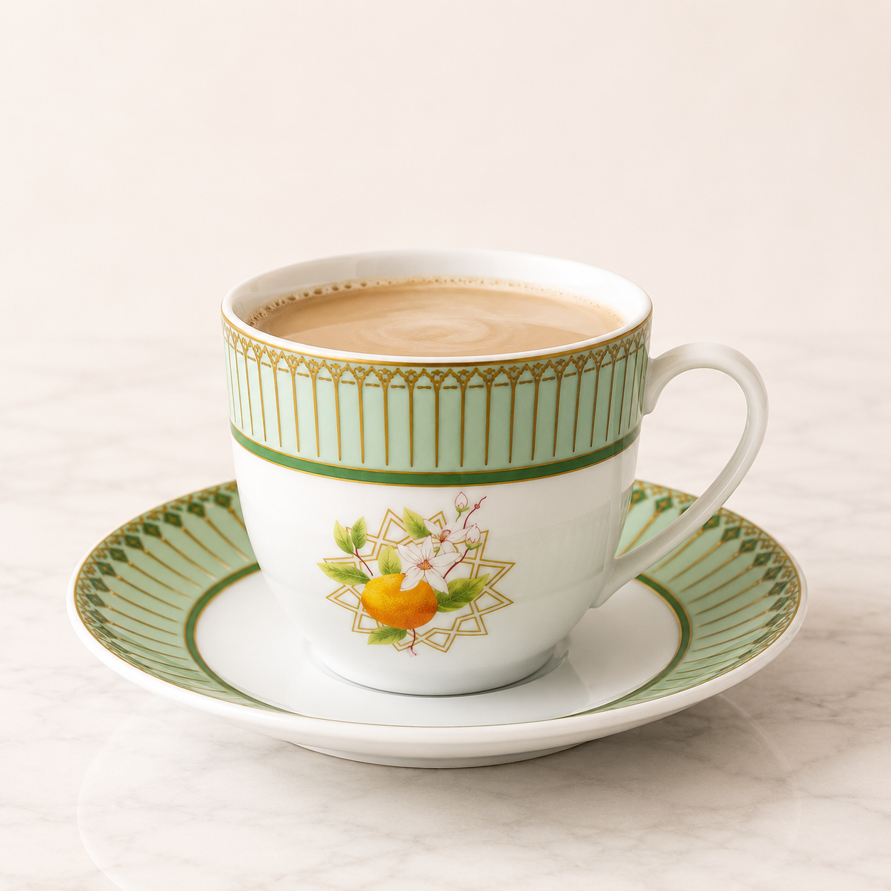 6 Tasses Et 6 Sous-Tasses À Café Noir – Collection Fleur d'oranger