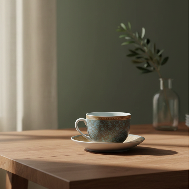 6 Tasses Et 6 Sous-Tasses À Café Au Lait - Bohème Turquoise
