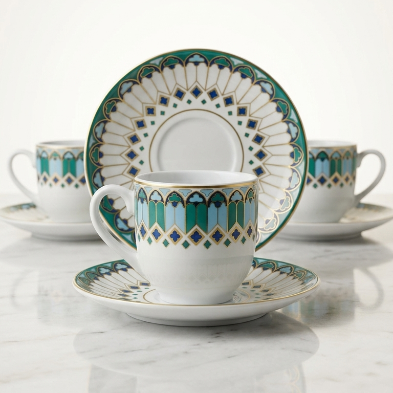 6 Tasses Et 6 Sous-Tasses À Café noir – Collection Zellij