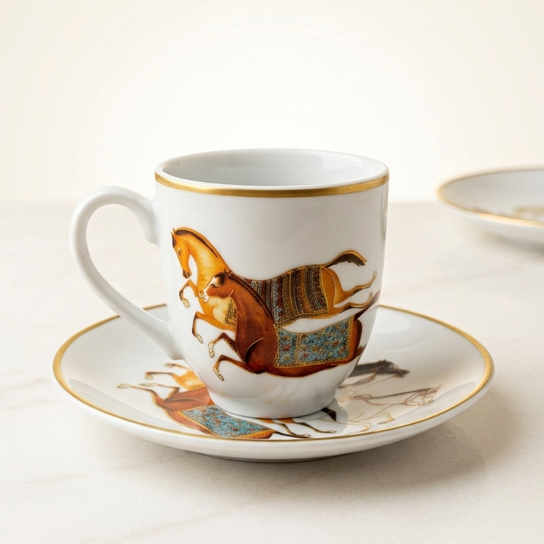 6 Tasses Et 6 Sous-Tasses À Café Noir - Cheval