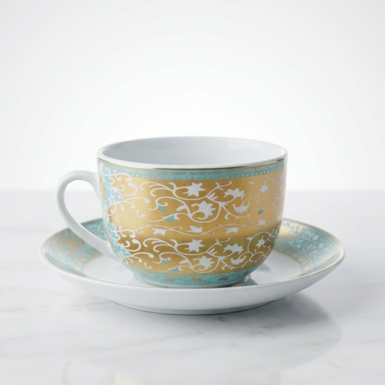 6 Tasses Et 6 Sous-Tasses À Café Au Lait - Collection Celeste doré