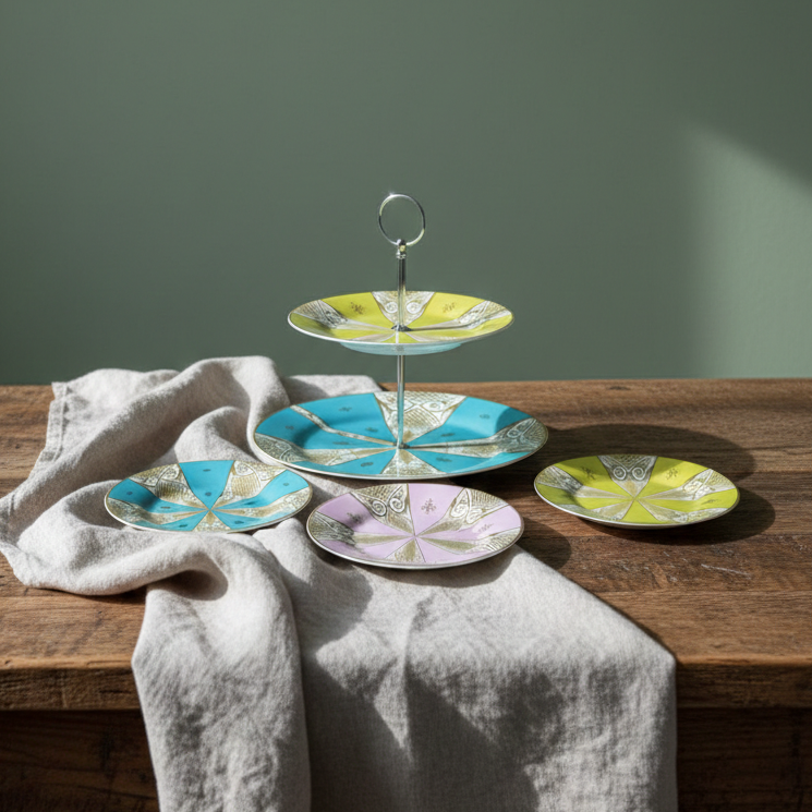 Set à gâteaux Présentoir 2 étages + 6 assiettes à gâteaux – BAVARIA