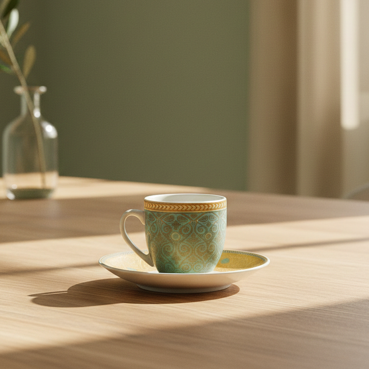 6 Tasses Et 6 Sous-Tasses À Café Noir - Bohème Turquoise