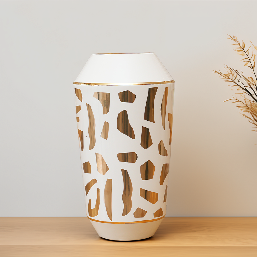 Vase Design Blanc Et Or Géant