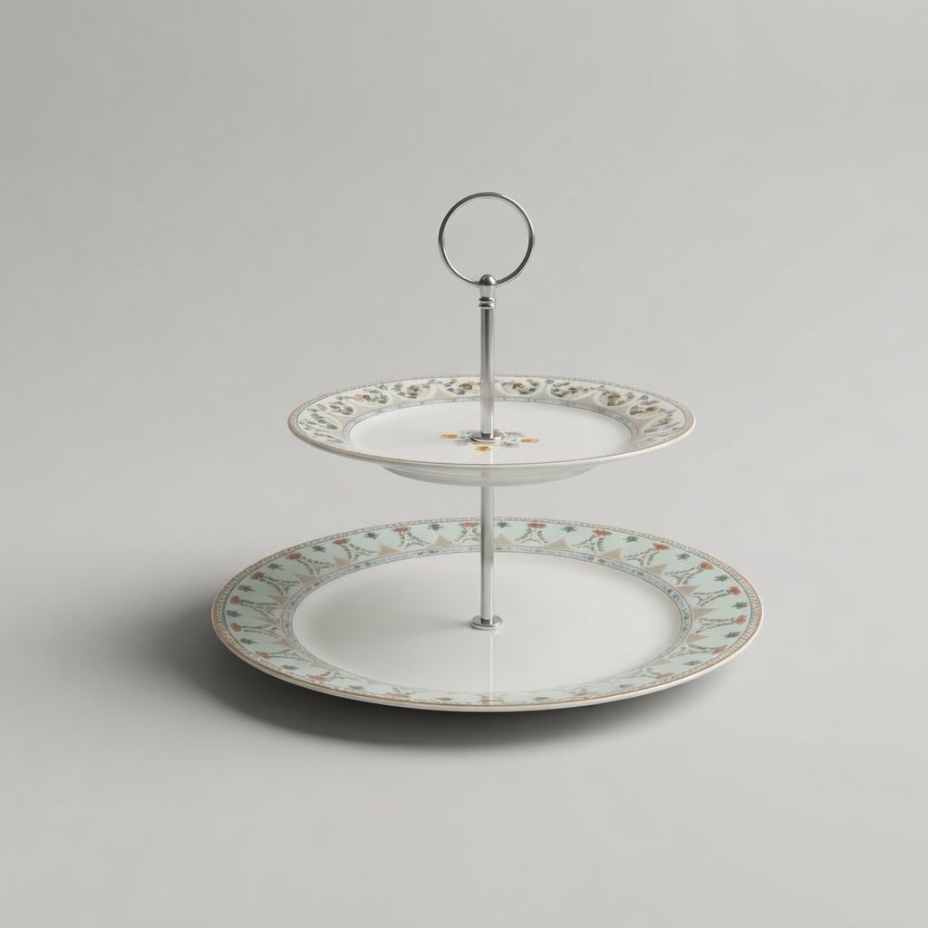 Set à gâteaux Présentoir 2 étages + 6 assiettes à gâteaux – FLORAL ANDALOUS
