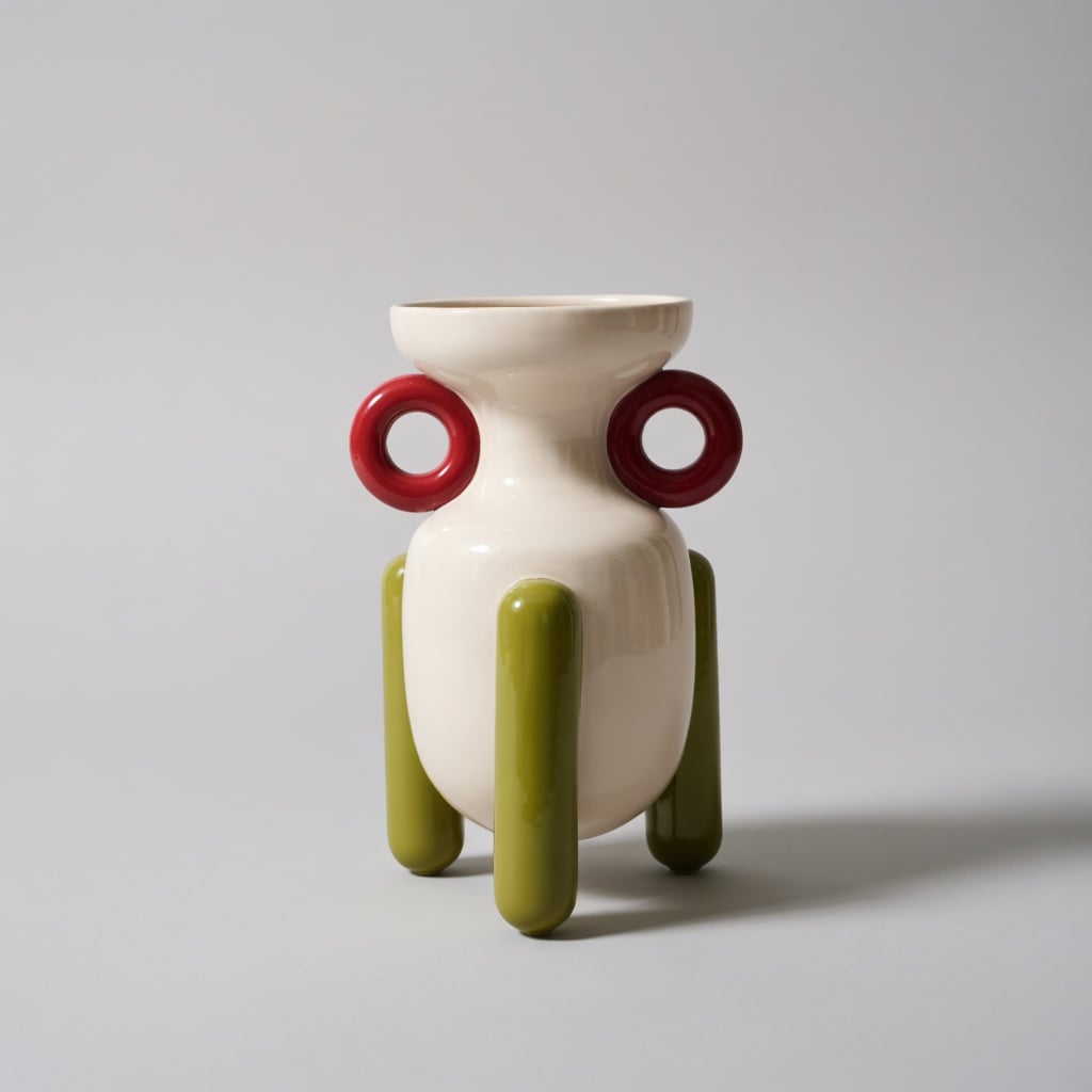 Vase Décoratif Beige Avec Anses Rouges