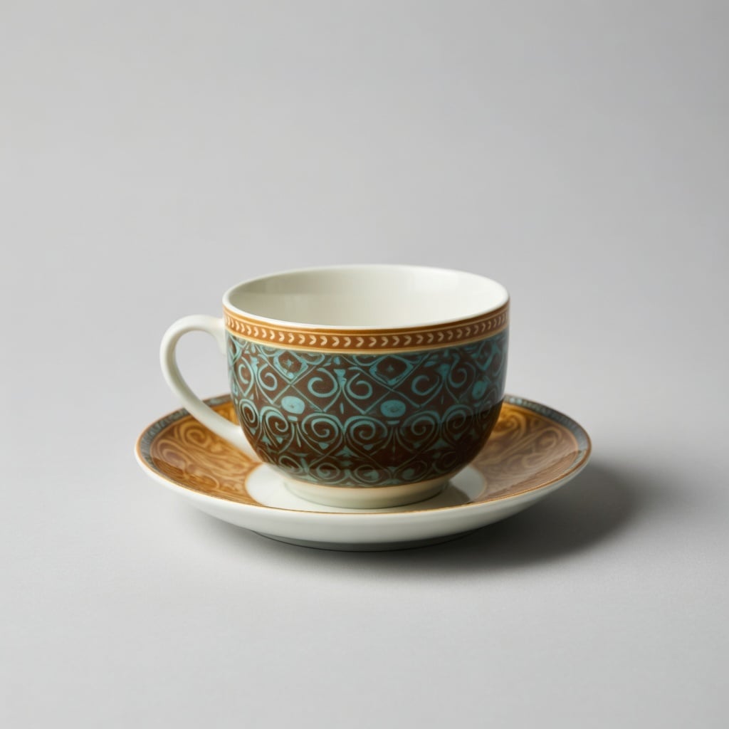6 Tasses Et 6 Sous-Tasses À Café Au Lait - Bohème Turquoise