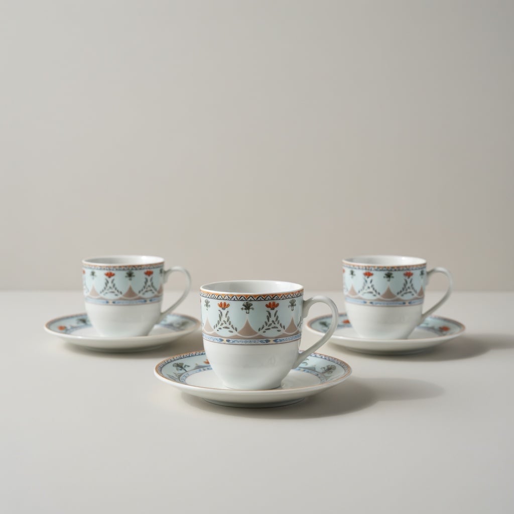 Service Café NOIR – 6 Tasses & 6 Sous-Tasses FLORAL ANDALOUS