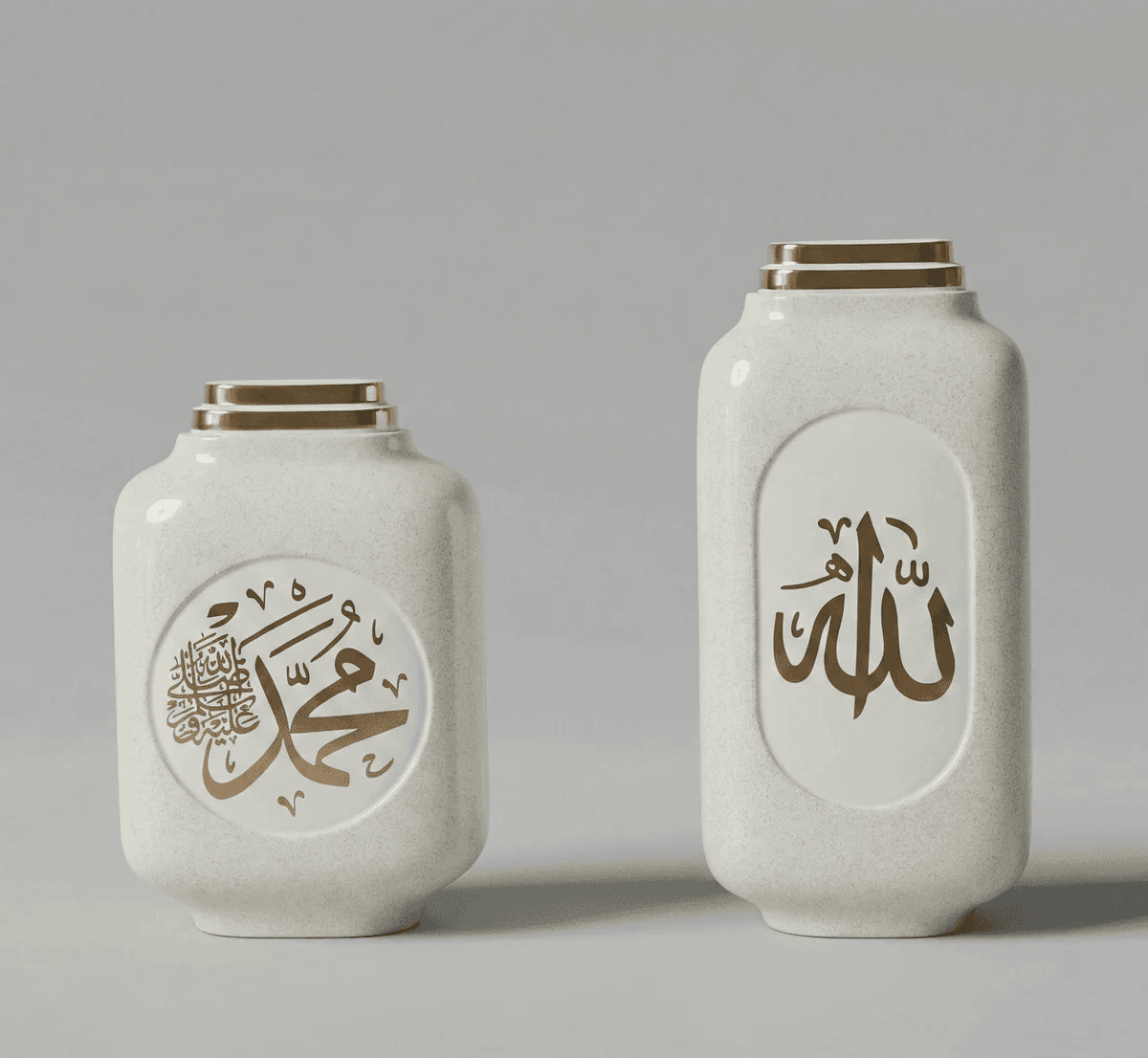 Vases Spirituels en Céramique – Calligraphie "Allah & Muhammad"