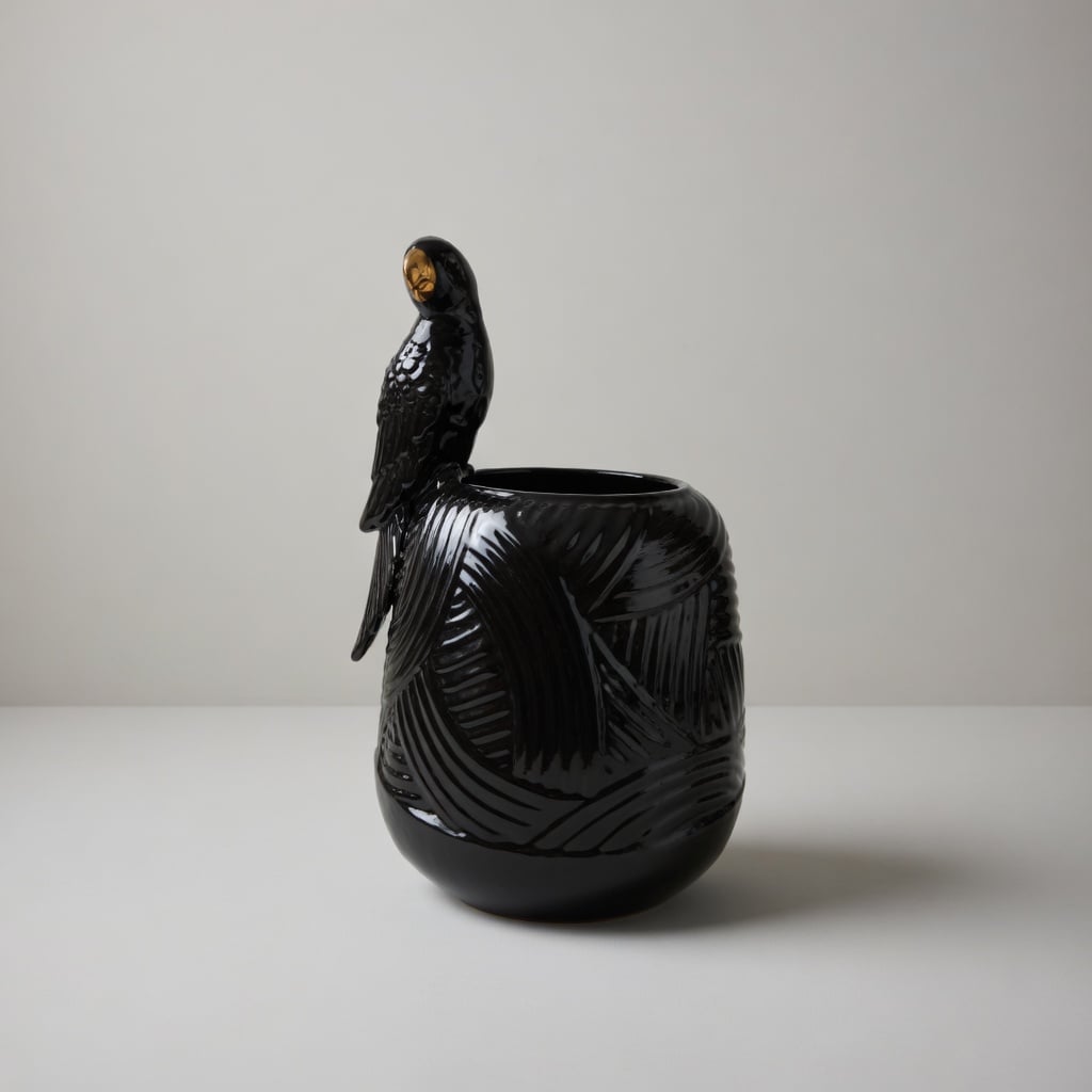 Vase Perroquet Noir Grand Modele