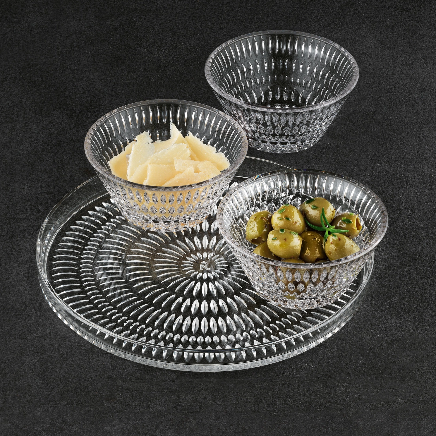Ensemble Plat Et 3 Coupelle En Cristal Ethno