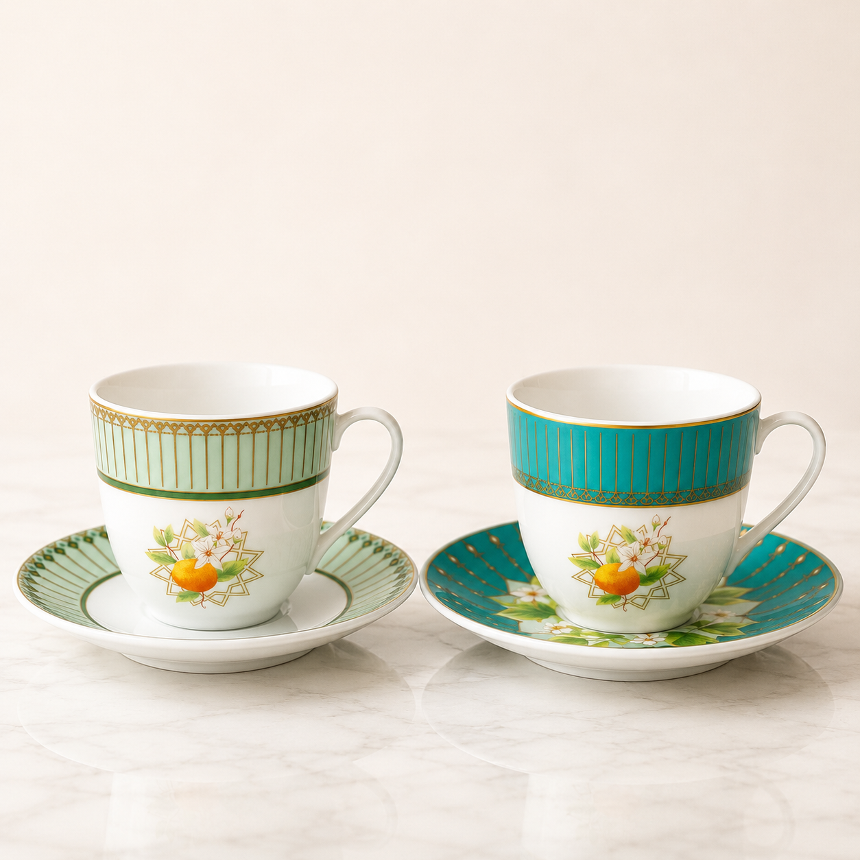 6 Tasses Et 6 Sous-Tasses À Café Noir – Collection Fleur d'oranger