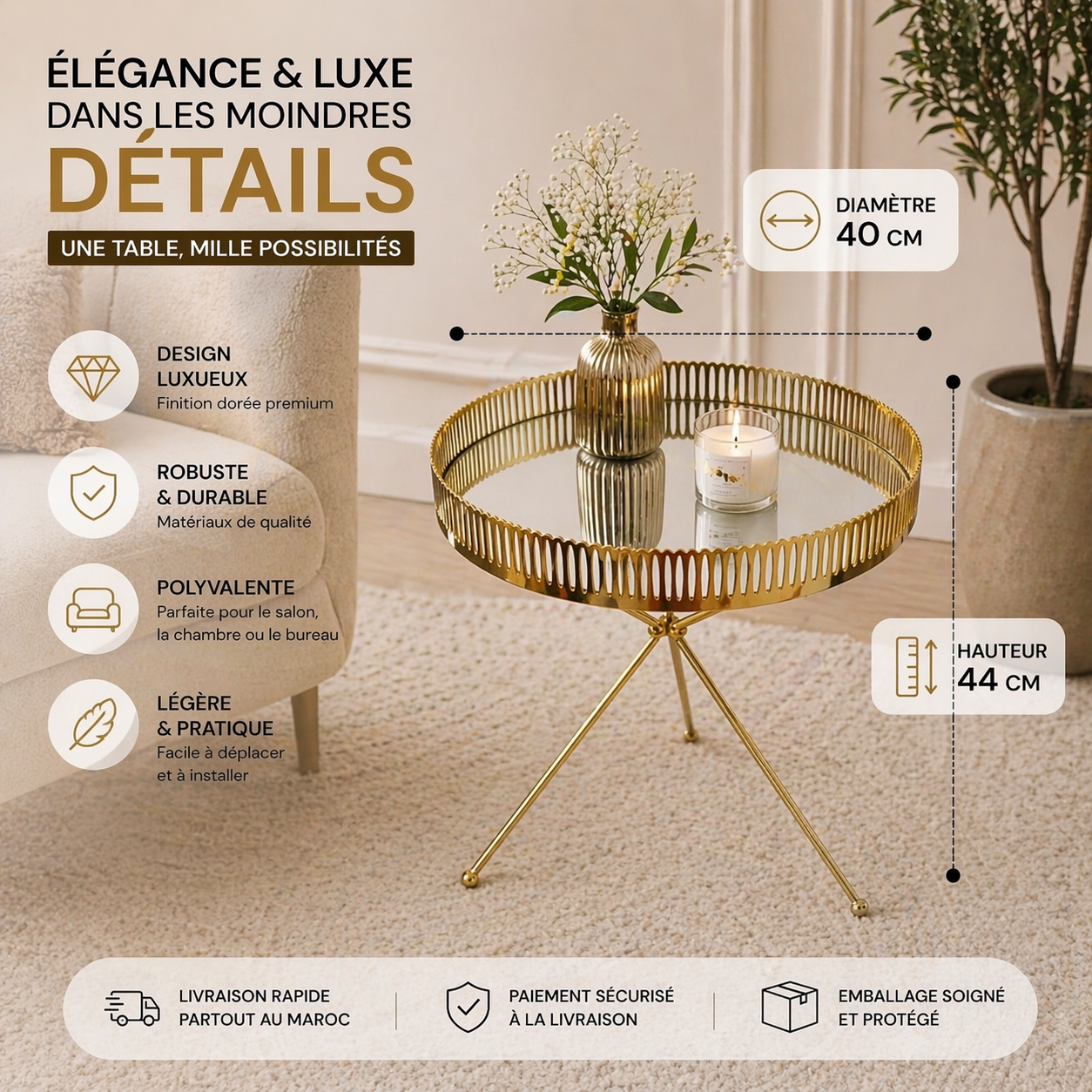 Table ROND doré
