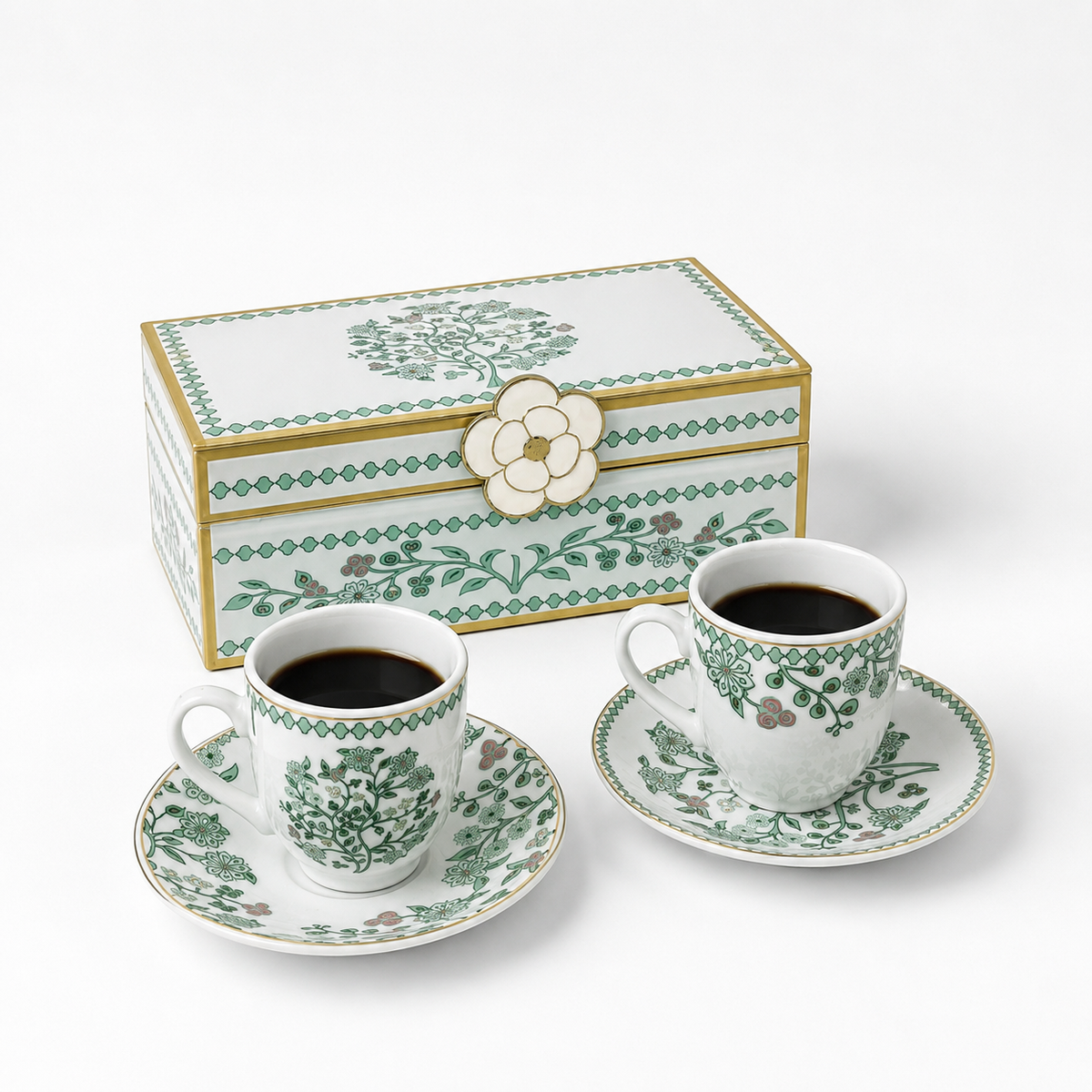 Coffret Café  – 6 Tasses & 6 Sous-Tasses avec Boîte Élégante