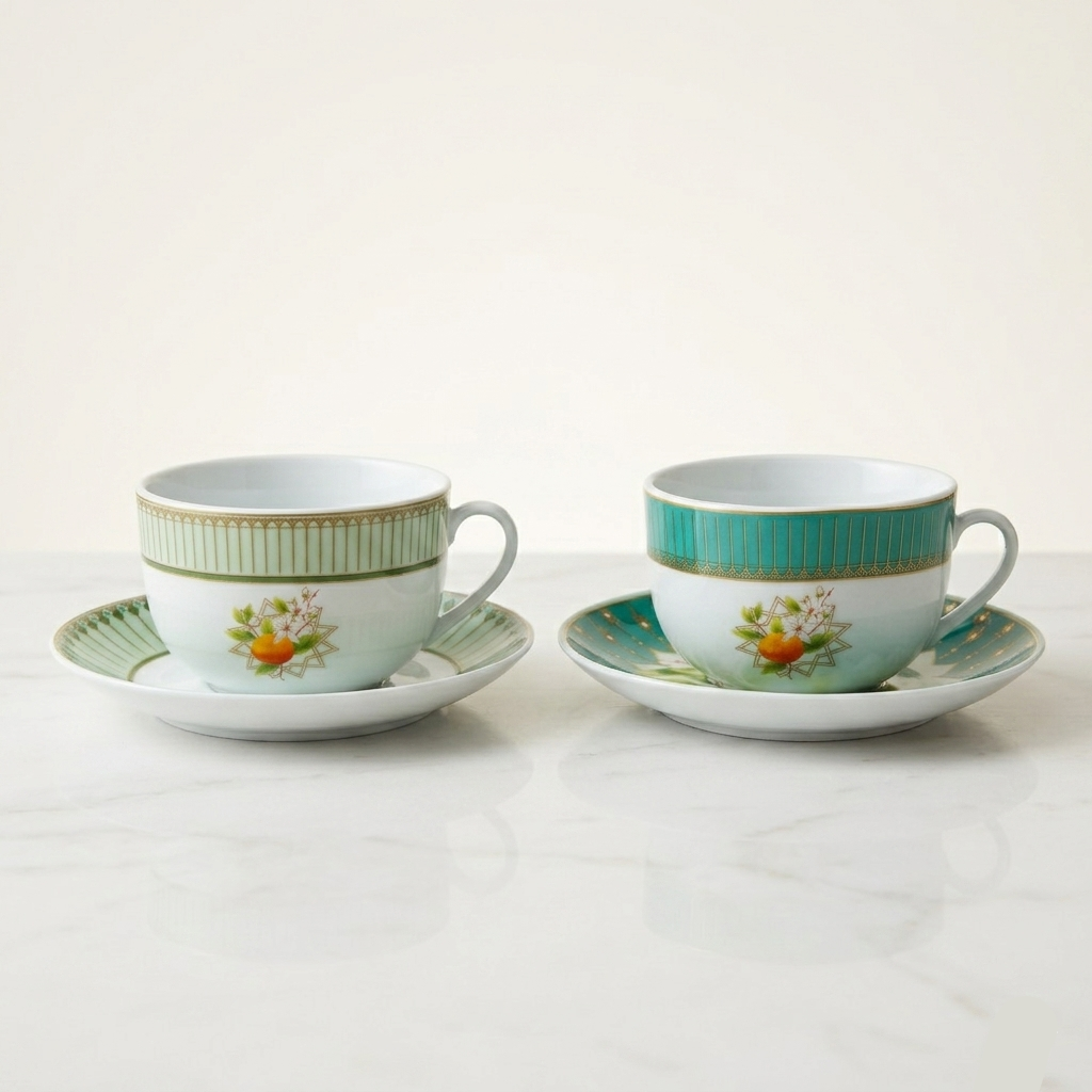 6 Tasses Et 6 Sous-Tasses À Café Au Lait – Collection Fleur d'oranger