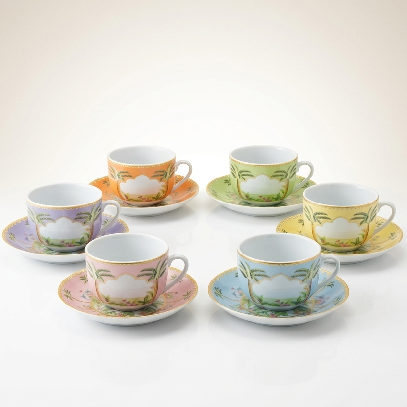 6 Tasses Et 6 Sous-Tasses À Café Au Lait – Collection Palmier Sauvage