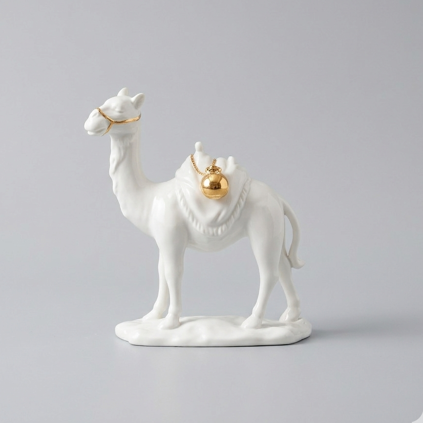 Figurines chameau en céramique avec détails dorés
