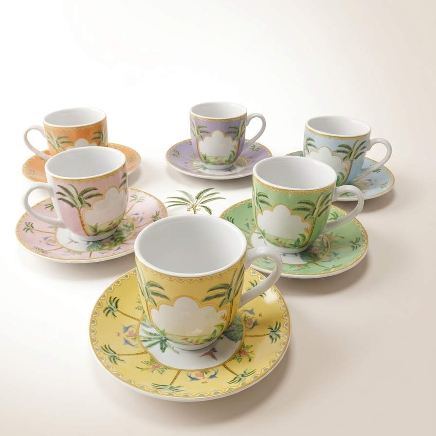 6 Tasses Et 6 Sous-Tasses À Café Noir – Collection Palmier Sauvage