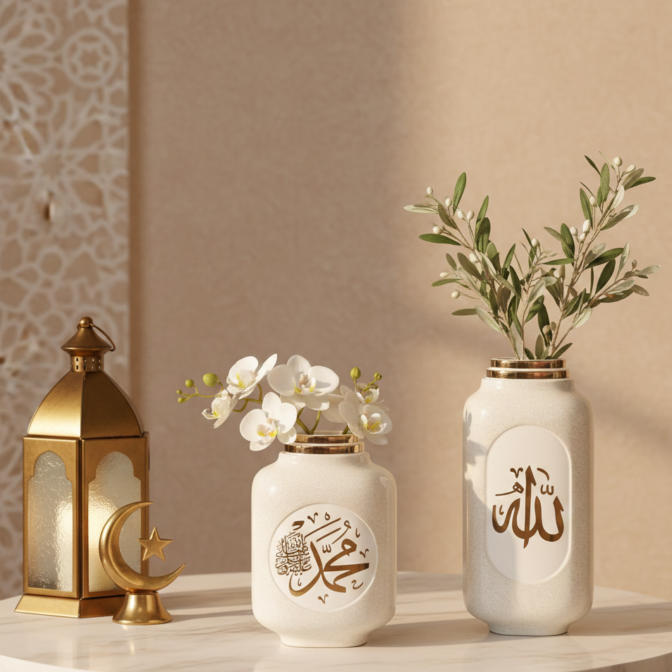 Vases Spirituels en Céramique – Calligraphie "Allah & Muhammad"