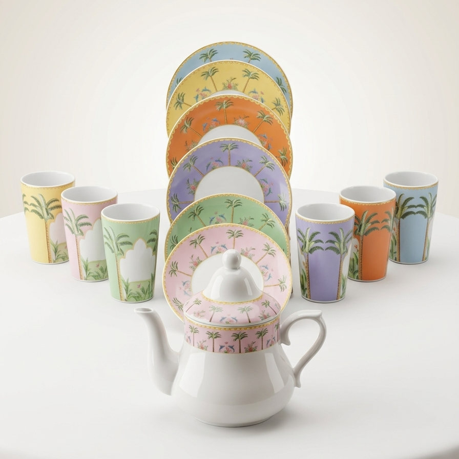 Ensemble Petit Déjeuner 13 Pièces – Collection Palmier Sauvage