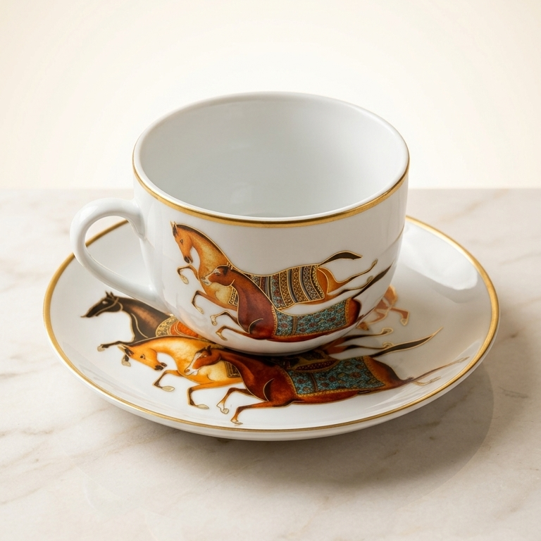 6 Tasses Et 6 Sous-Tasses À Café Au Lait - Cheval