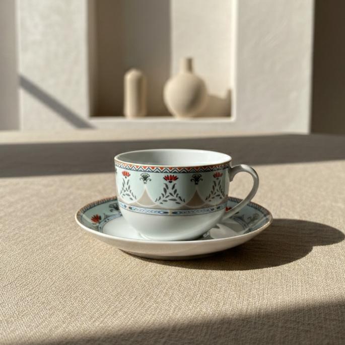 Service Café au Lait – 6 Tasses & 6 Sous-Tasses FLORAL ANDALOUS