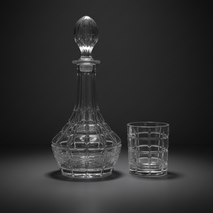 Ensemble Carafe Et 6 Verres Quadrillés En Relief