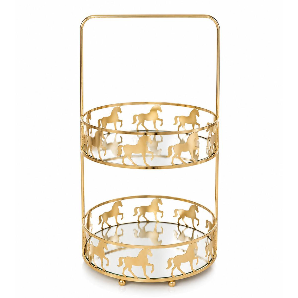 Présentoir Rond À 2 Étages Doré - ROYAL HORSE
