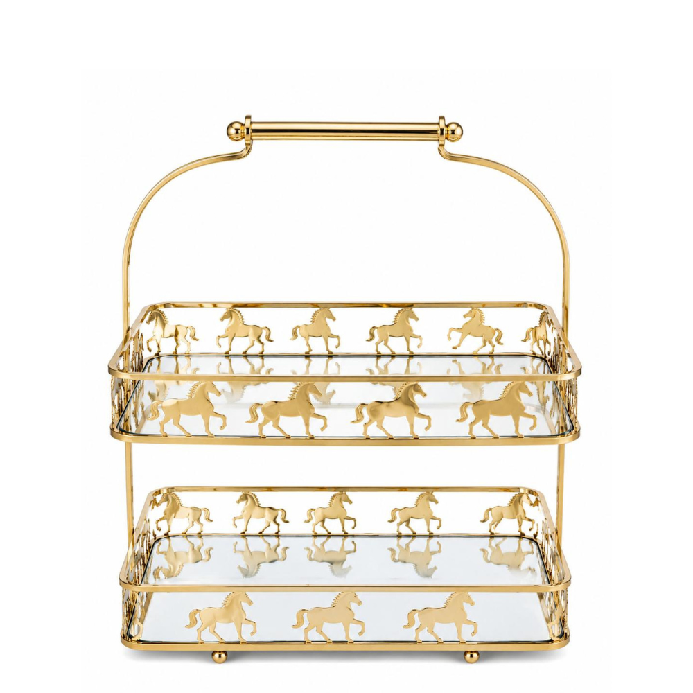 Présentoir Rectangulaire À 2 Étages Doré - ROYAL HORSE