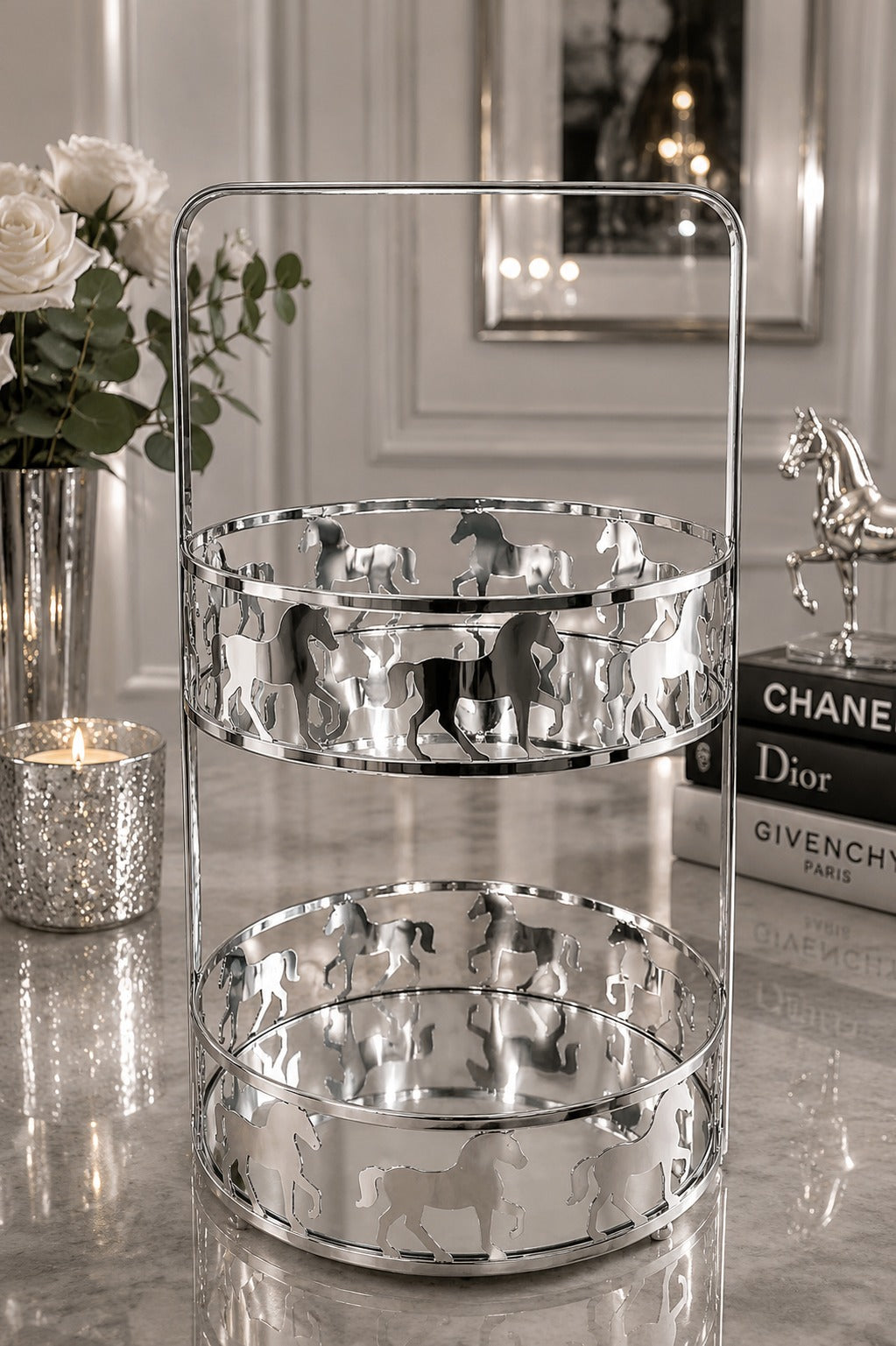 Présentoir Rond À 2 Étages Doré - ROYAL HORSE