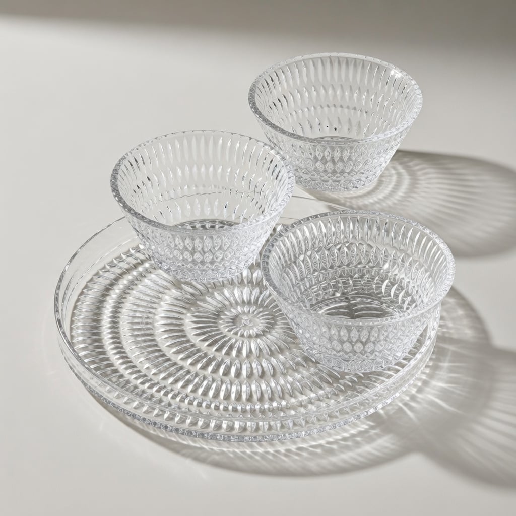 Ensemble Plat Et 3 Coupelle En Cristal Ethno