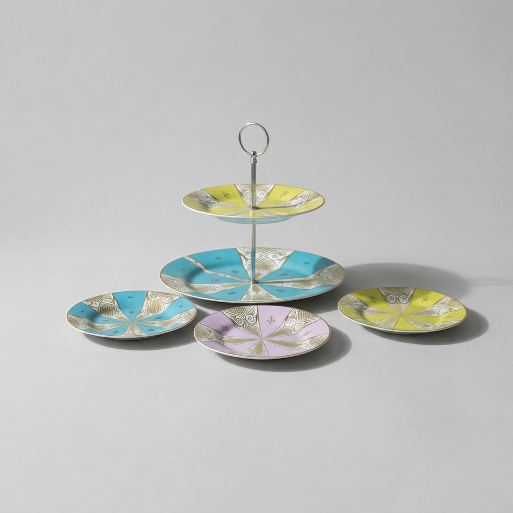 Set à gâteaux Présentoir 2 étages + 6 assiettes à gâteaux – BAVARIA