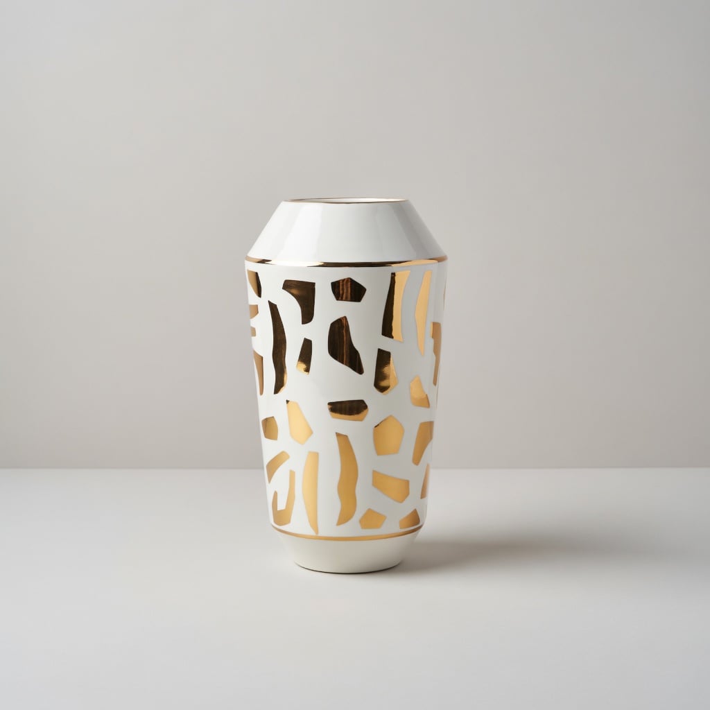 Vase Design Blanc Et Or Géant