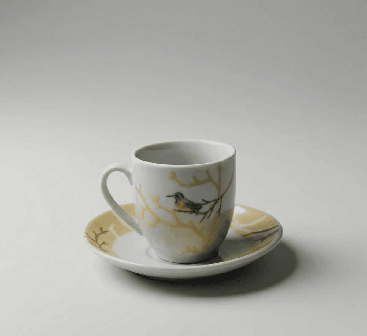 6 Tasses Et 6 Sous-Tasses À Café Noir Oiseau