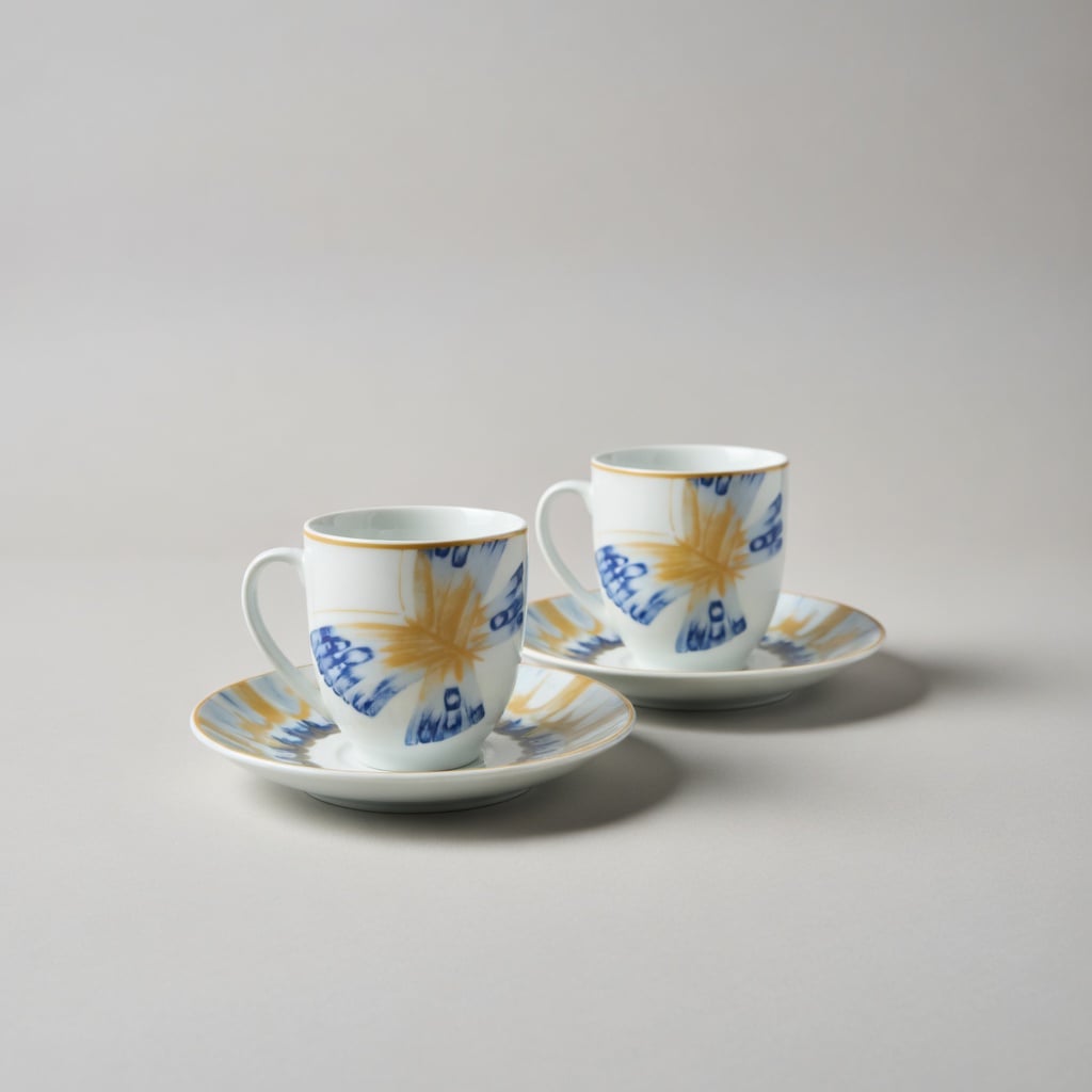 Ensemble De 6 Tasses Et 6 Sous-Tasses À Café Noires – Blue Butterfly