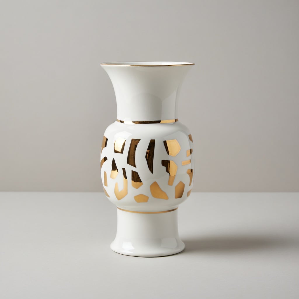 Vase Design Blanc Et Or Géant